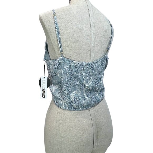 AMUSE SOCIETY Crop Cami Tank Sz L Spaghetti Strap Floral Paisley Button Crop Top - Picture 3 of 8